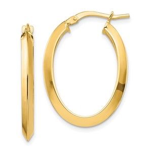 14k Polished 3.5mm Knife Edge Oval Hoop Earrings